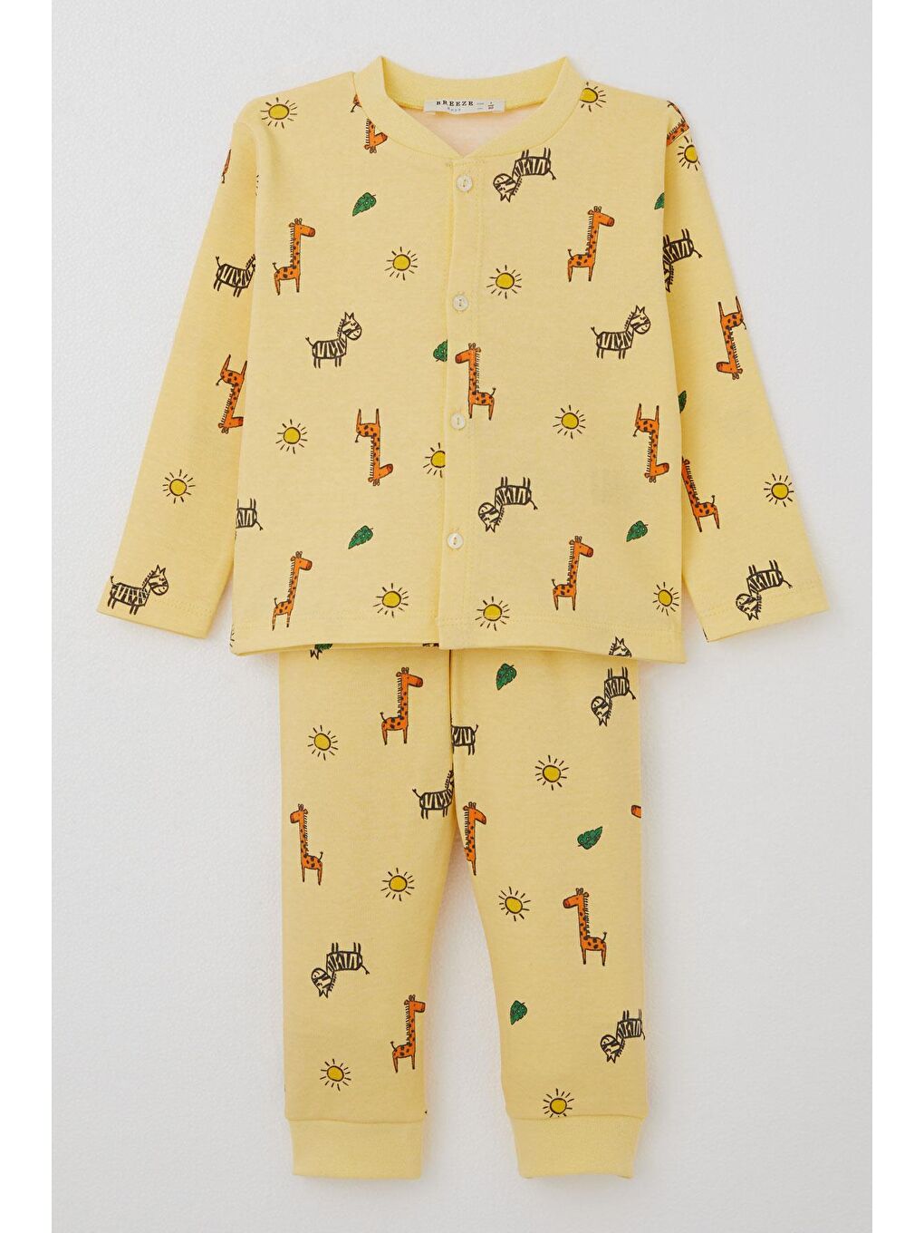 Erkek Bebek Pijama Takımı Minik Safari Temalı Hayvancık Desenli Sarı (4-6 Ay)