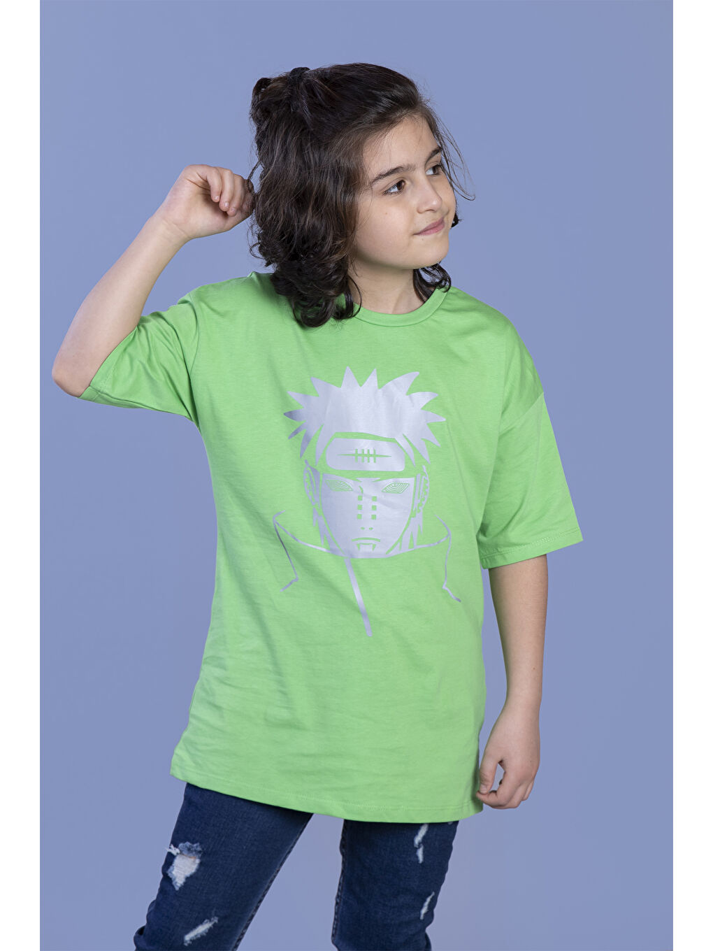 Yeşil Unisex Çocuk Reflektör Baskılı Tişört