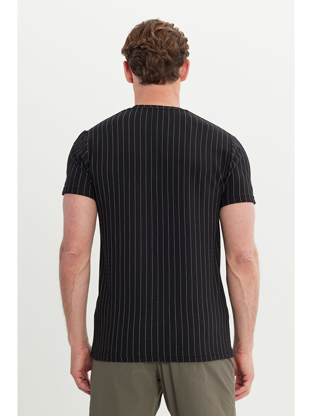 Erkek Siyah Slim Fit Dar Kesim Bisiklet Yaka Esnek Tişört-4