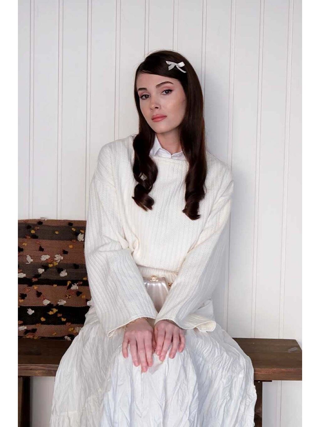 Ekru Kat Kat Kraşlı Etek-4