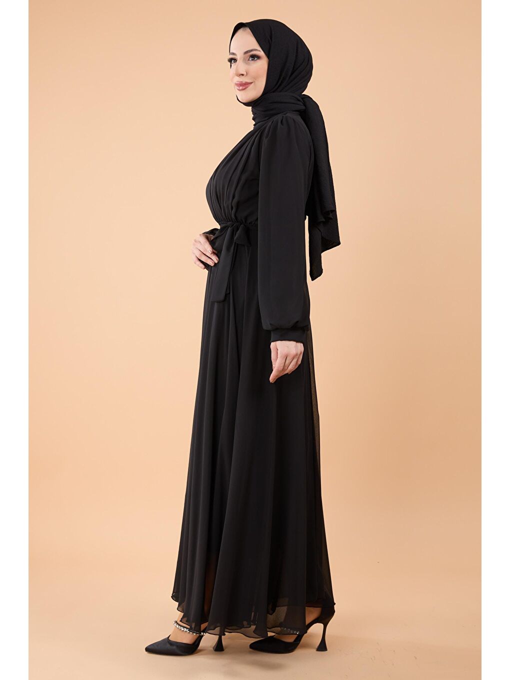 Bisiklet Yaka Kadın Siyah Elbise - 23863-2