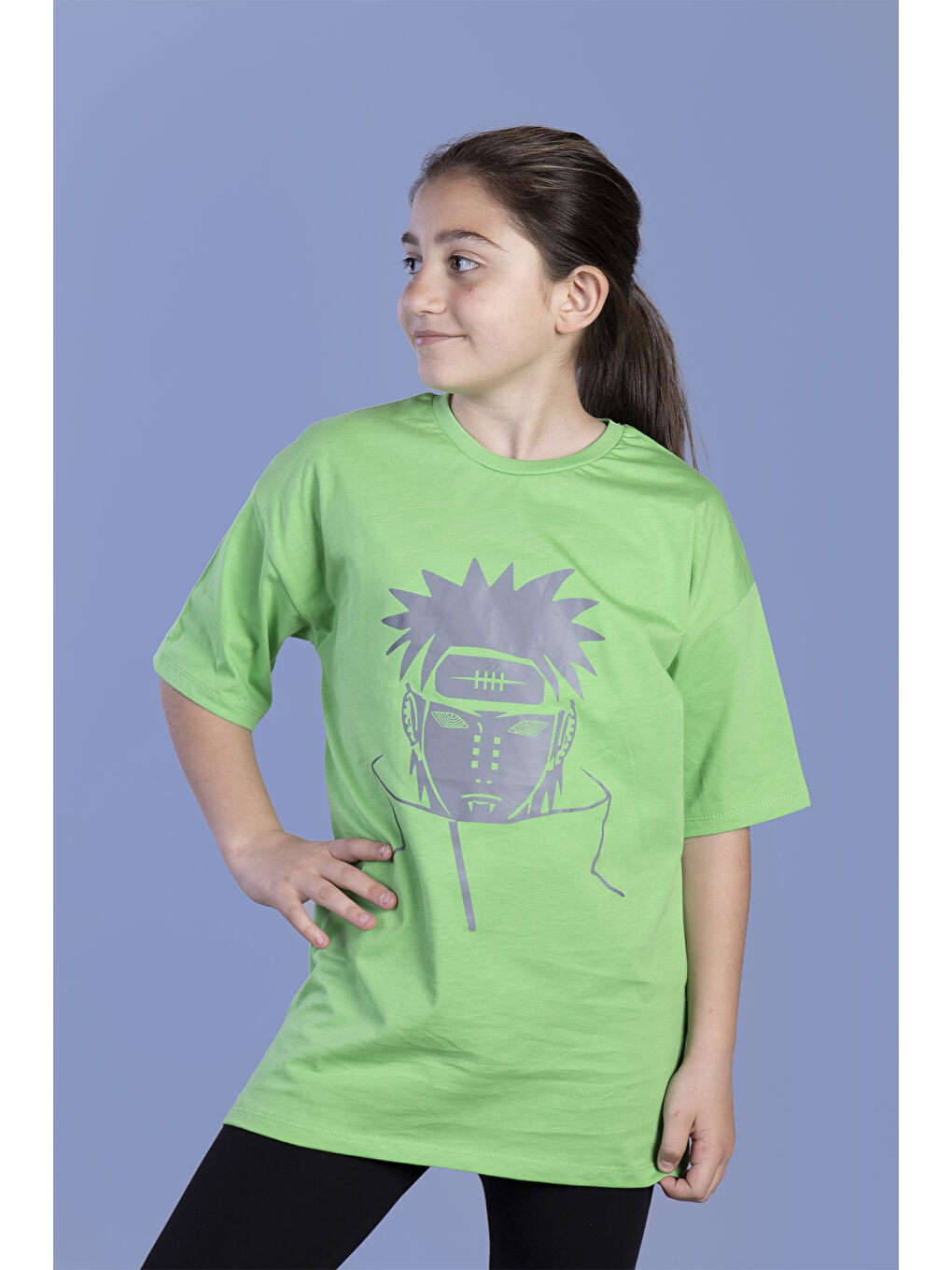 Yeşil Unisex Çocuk Reflektör Baskılı Tişört-1