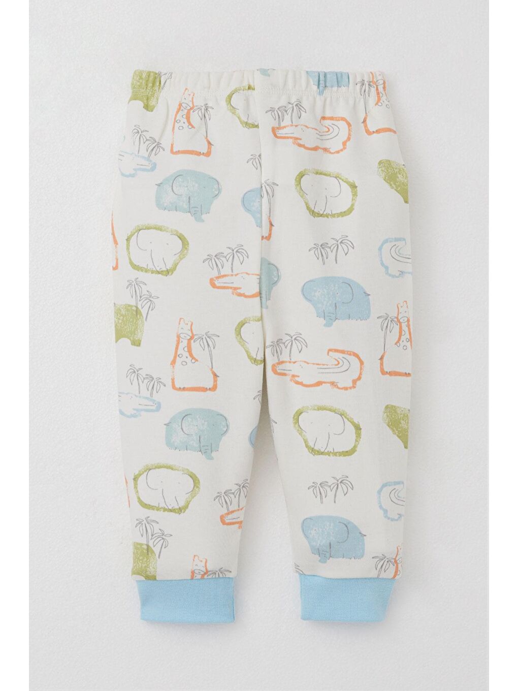 Erkek Bebek Pijama Takımı Omuzdan Patlı Safari Temalı Hayvancıklar Desenli Ekru (4-6 Ay)-3