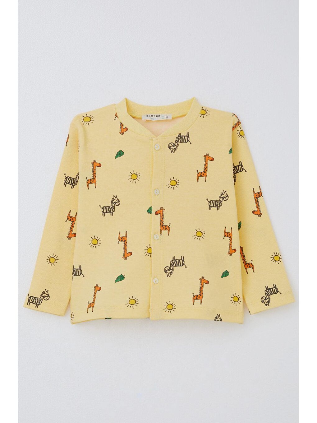 Erkek Bebek Pijama Takımı Minik Safari Temalı Hayvancık Desenli Sarı (4-6 Ay)-1