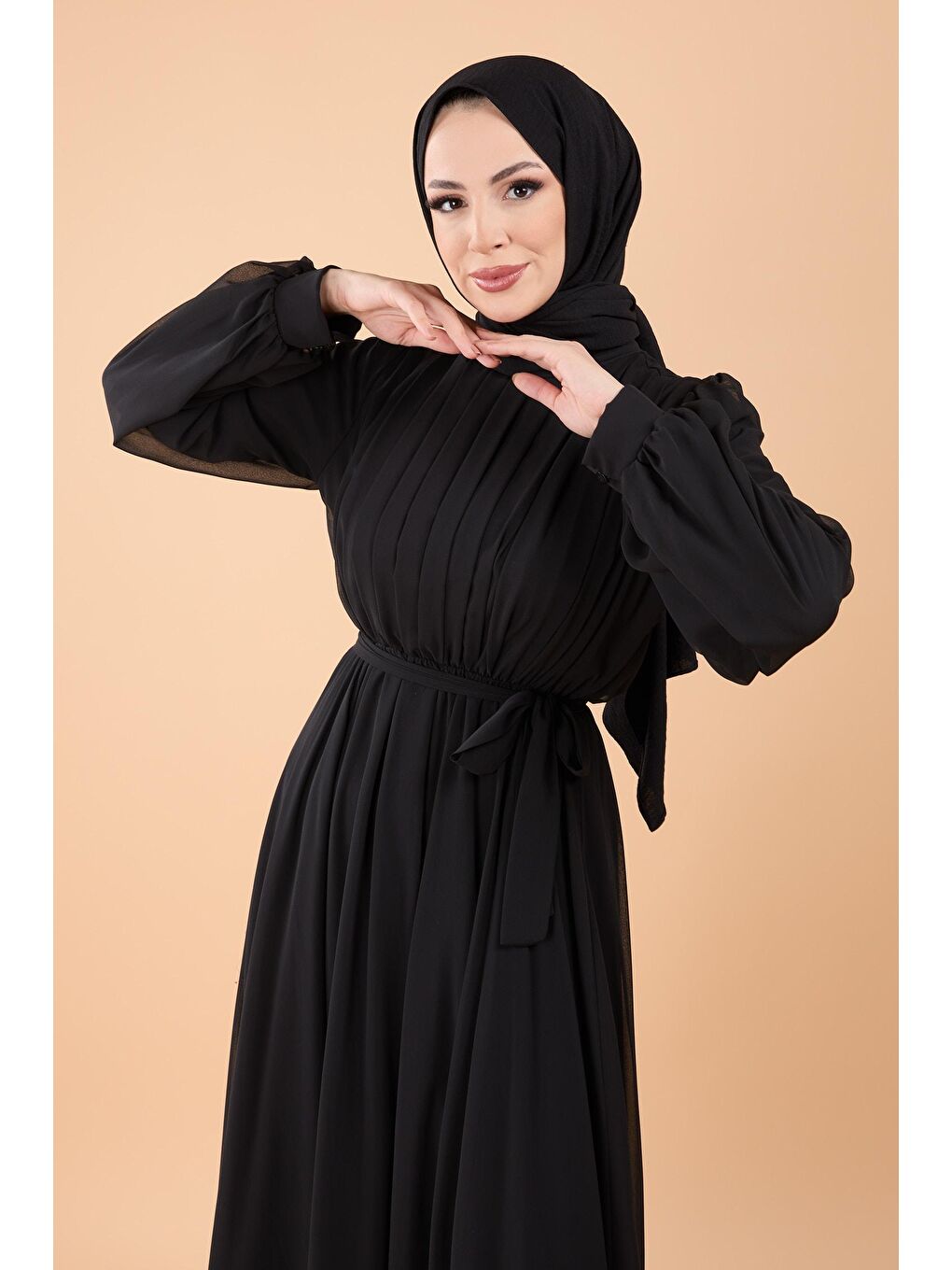 Bisiklet Yaka Kadın Siyah Elbise - 23863-3