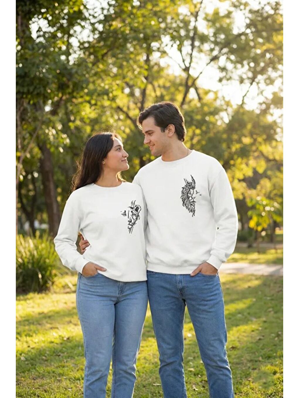 Sevgililer Günü Özel Bisiklet Yaka Baskılı Oversize Sweatshirt - Beyaz-1