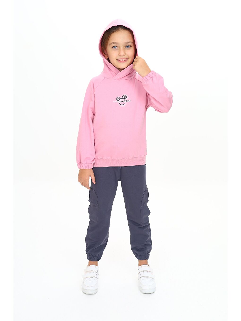 Pembe Kız Çocuk Kapüşonlu Eşofman Takım-2