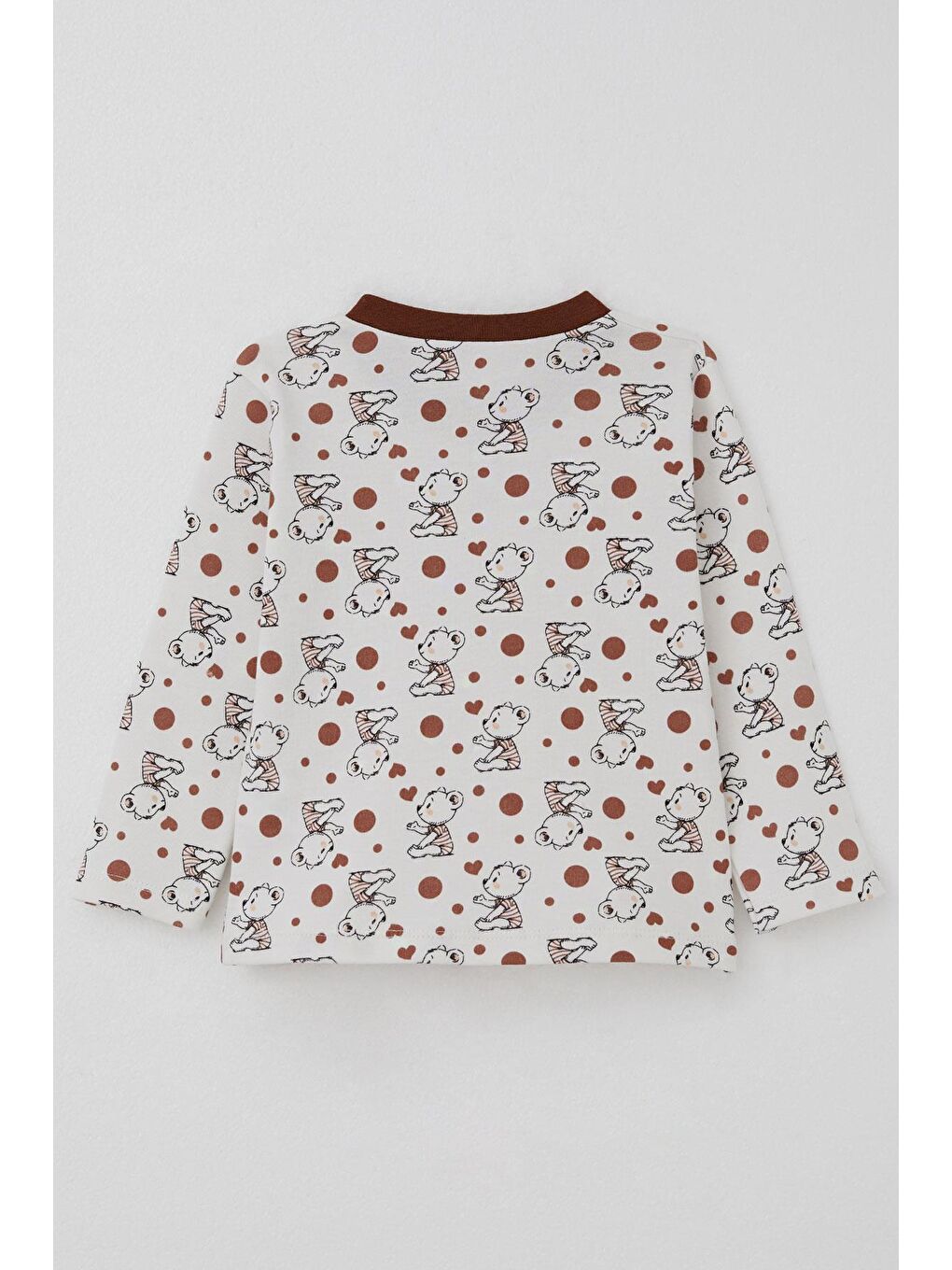 Erkek Bebek Pijama Takımı Bebek Sevimli Ayıcık Desenli Ekru (4 Ay-1 Yaş)-1