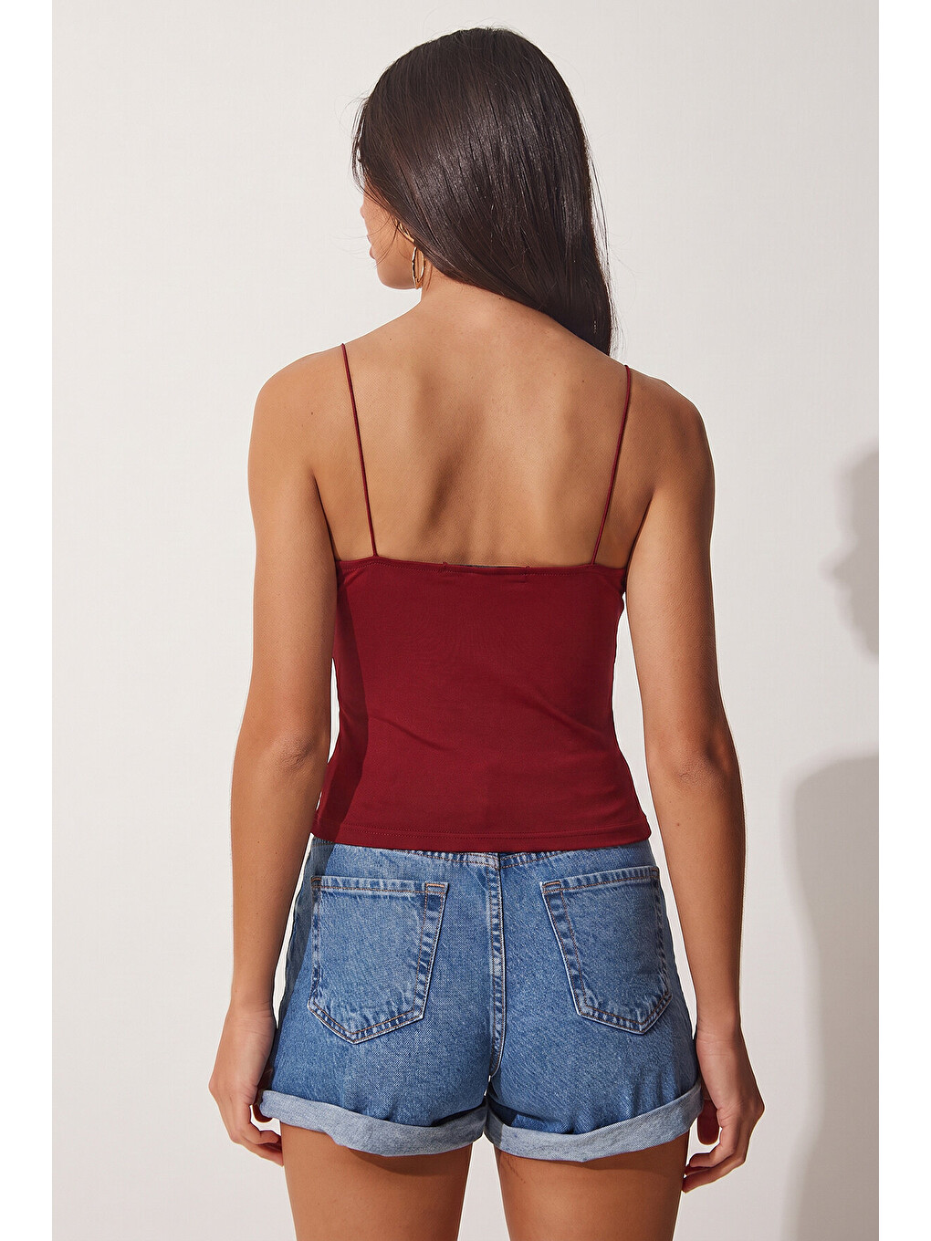 Bordo Askılı Degaje Yaka Sandy Örme Bluz BORDO LRX0013-3