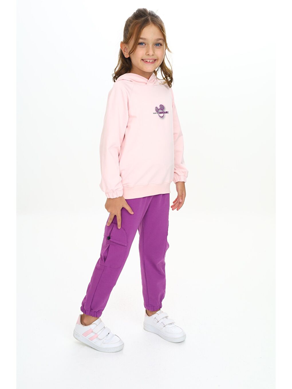 Pembe Kız Çocuk Kapüşonlu Eşofman Takım-2