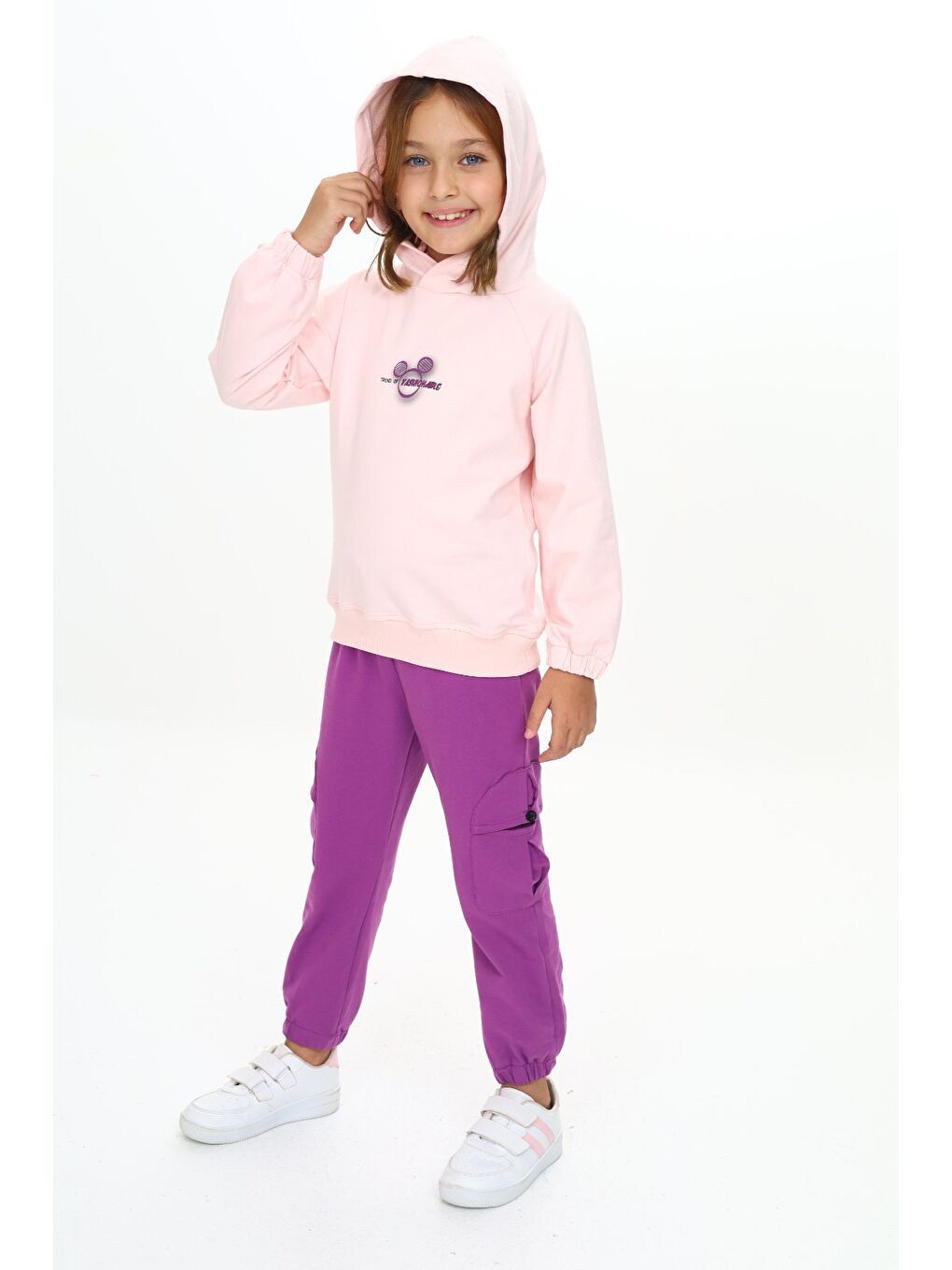 Pembe Kız Çocuk Kapüşonlu Eşofman Takım-4
