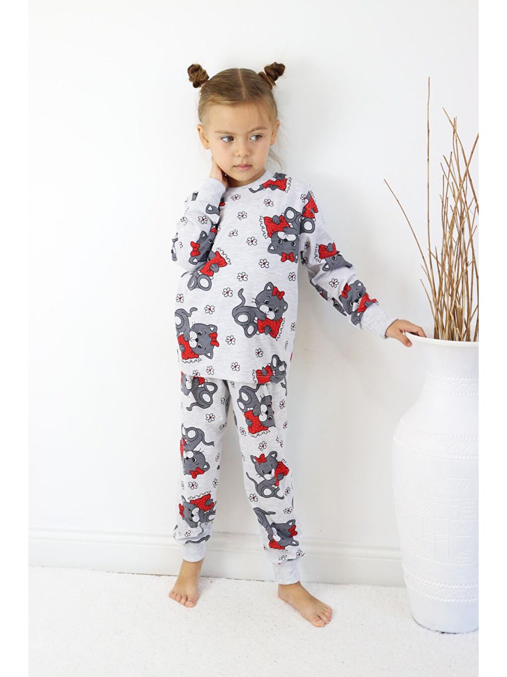 Harika KIDS Kırmızı Kız Çocuk Baskılı İnce Basic Pijama Takımı - 2