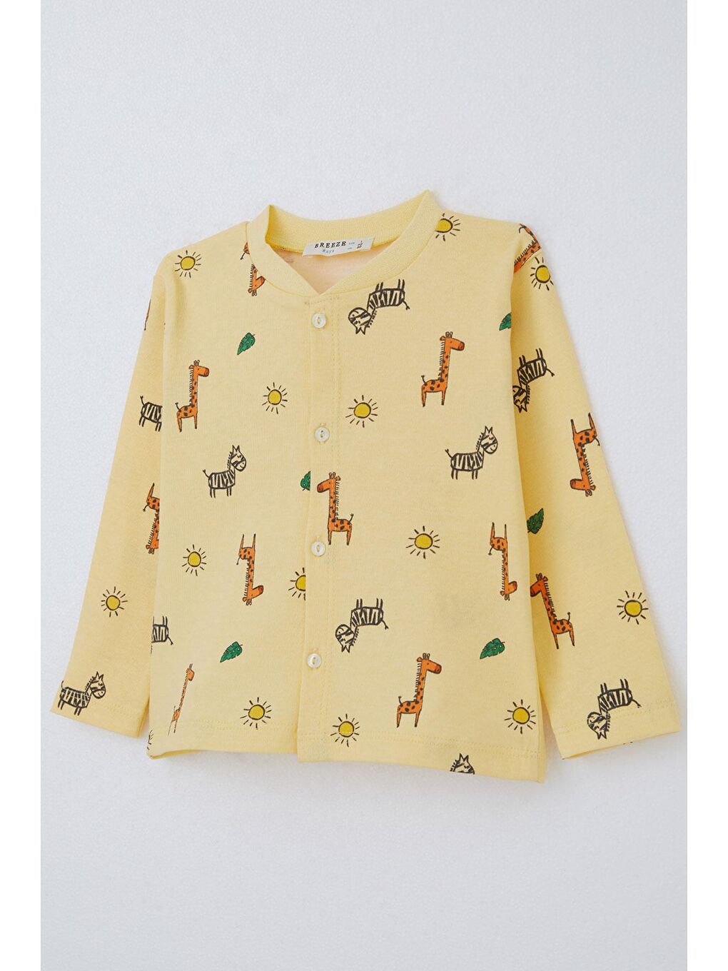 Erkek Bebek Pijama Takımı Minik Safari Temalı Hayvancık Desenli Sarı (4-6 Ay)-4