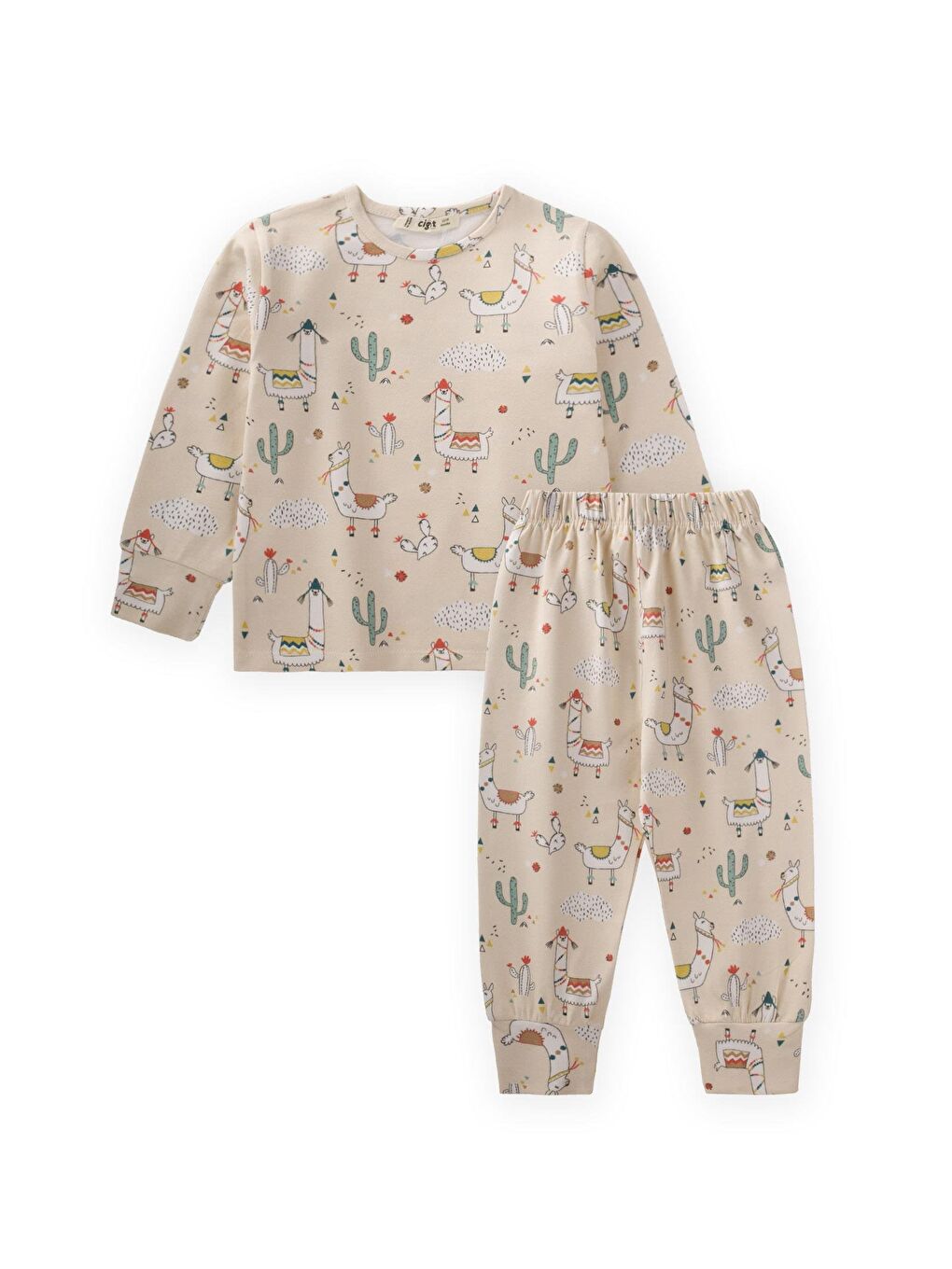 Desenli Mevsimlik Pijama Takım 1-7 Yaş Bej