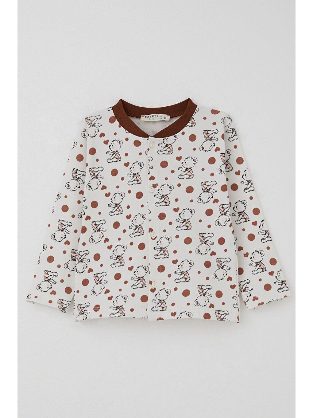 Erkek Bebek Pijama Takımı Bebek Sevimli Ayıcık Desenli Ekru (4 Ay-1 Yaş)-3