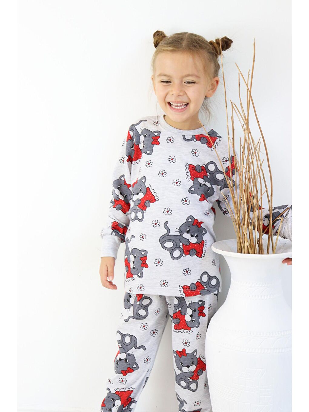 Harika KIDS Kırmızı Kız Çocuk Baskılı İnce Basic Pijama Takımı - 3