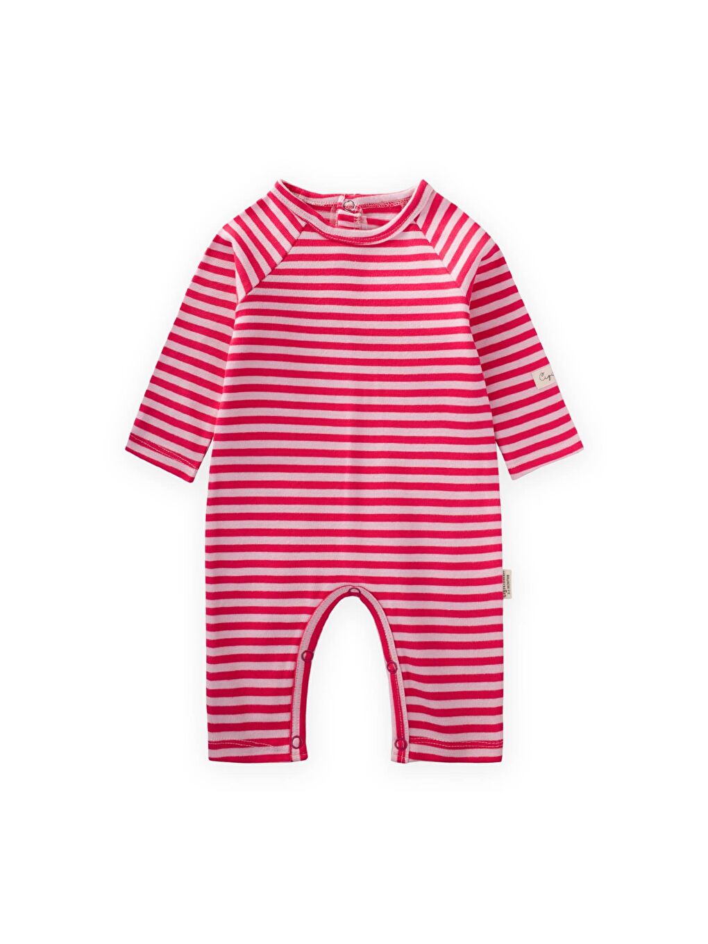 Pembe Çizgili Triko Tulum 0-3 Yaş Pudra Mercan