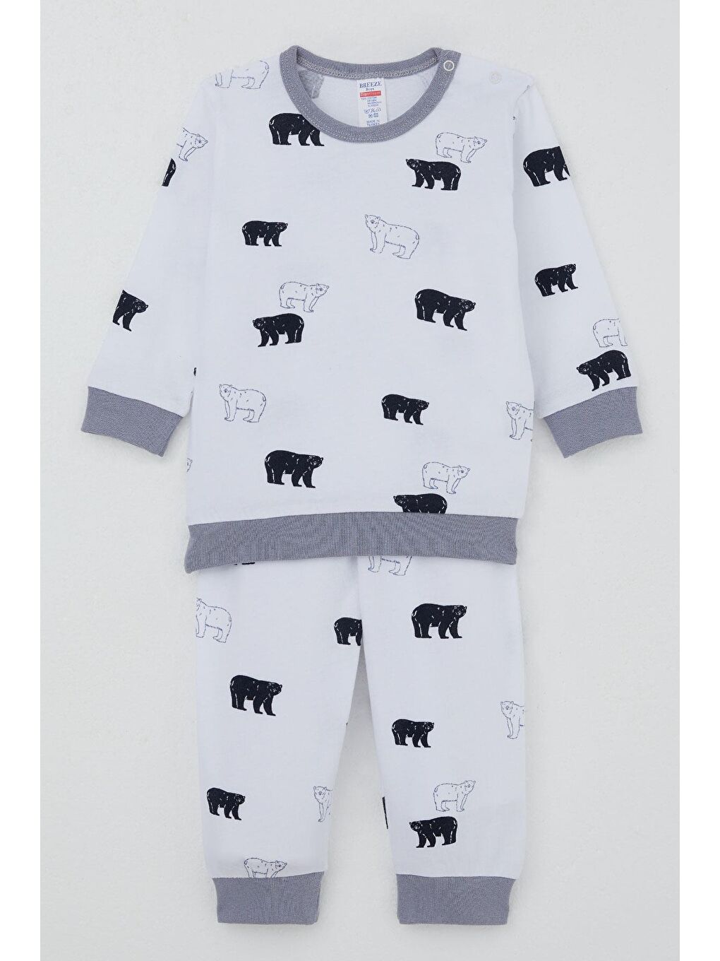Erkek Bebek Pijama Takımı Omuzdan Patlı Sevimli Kutup Ayıcığı Desenli Beyaz (4 Ay-1 Yaş)