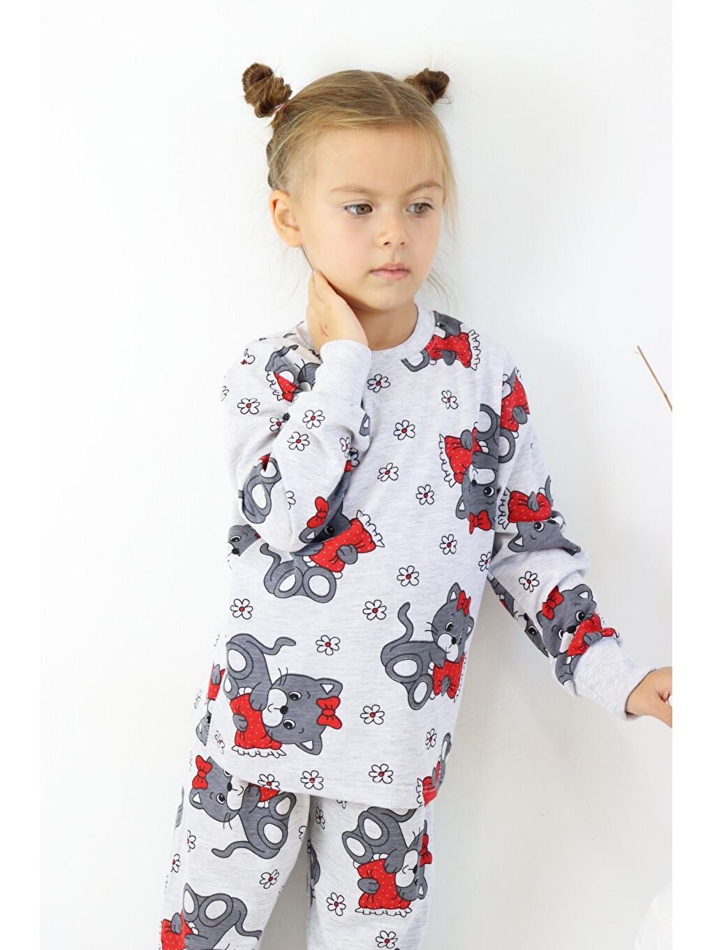 Harika KIDS Kırmızı Kız Çocuk Baskılı İnce Basic Pijama Takımı - 5