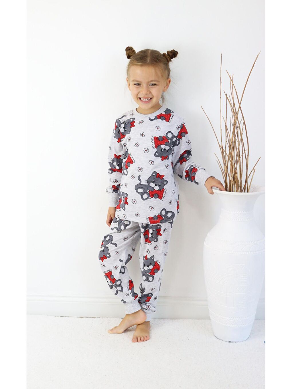 Harika KIDS Kırmızı Kız Çocuk Baskılı İnce Basic Pijama Takımı - 6