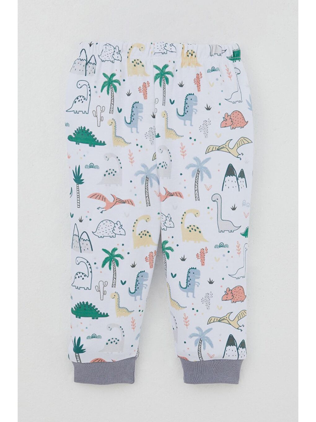 Erkek Bebek Pijama Takımı Omuzdan Patlı Sevimli Dinozorlar Desenli Beyaz (4 Ay-1 Yaş)-1