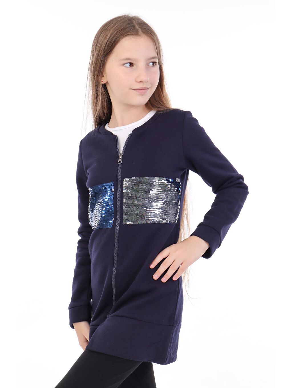 Lacivert Kız Çocuk Hırka Pul Nakış-1