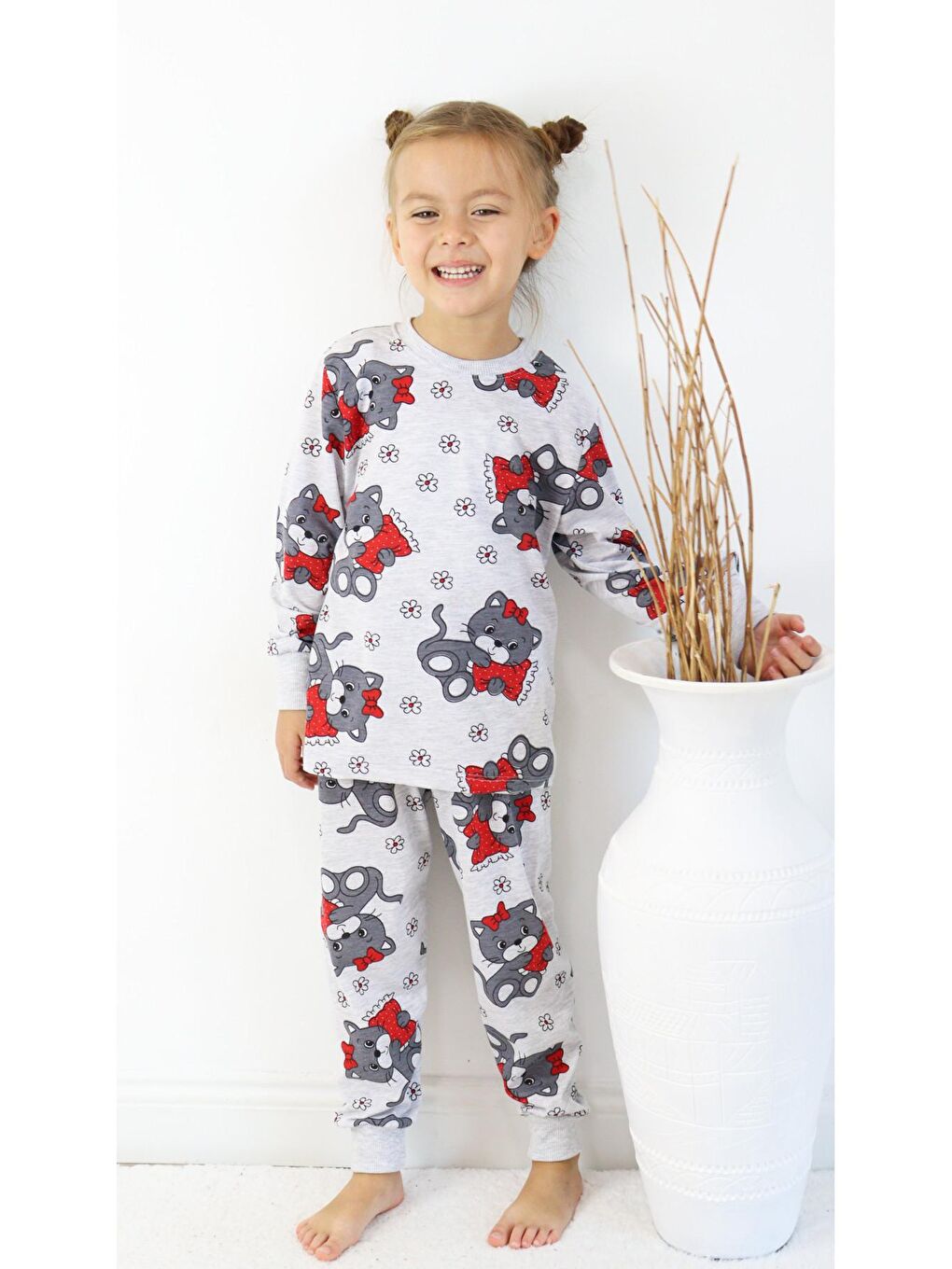 Harika KIDS Kırmızı Kız Çocuk Baskılı İnce Basic Pijama Takımı - 7