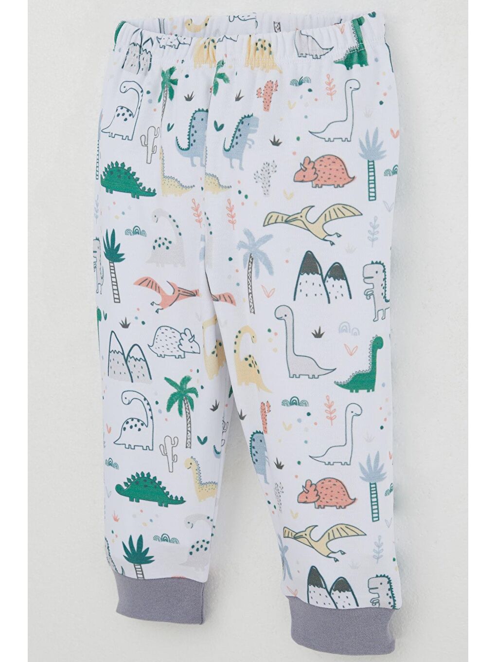 Erkek Bebek Pijama Takımı Omuzdan Patlı Sevimli Dinozorlar Desenli Beyaz (4 Ay-1 Yaş)-2