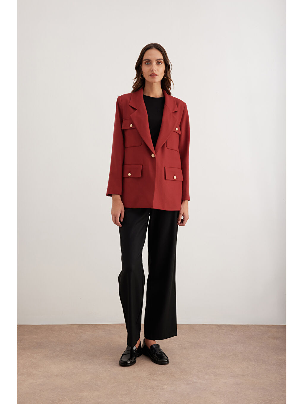 Kırmızı Düğmeli Viscon Ceket-1