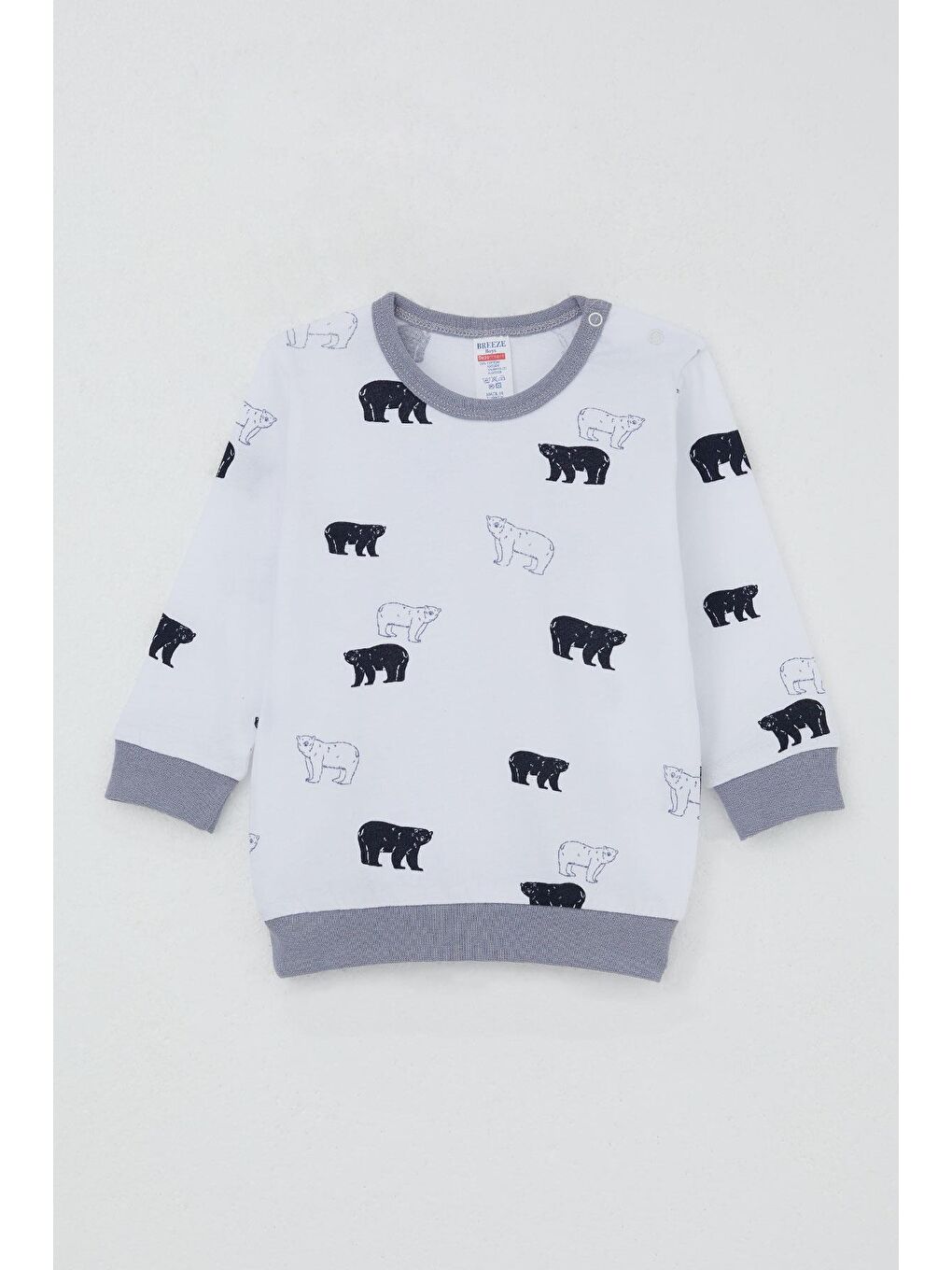 Erkek Bebek Pijama Takımı Omuzdan Patlı Sevimli Kutup Ayıcığı Desenli Beyaz (4 Ay-1 Yaş)-3
