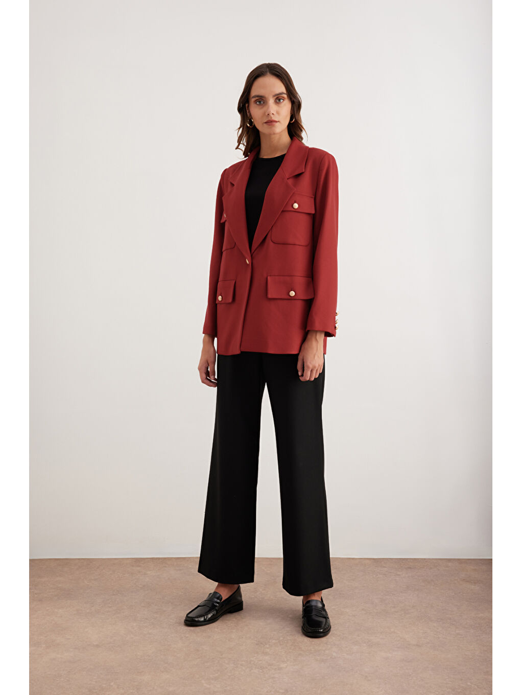 Kırmızı Düğmeli Viscon Ceket-2