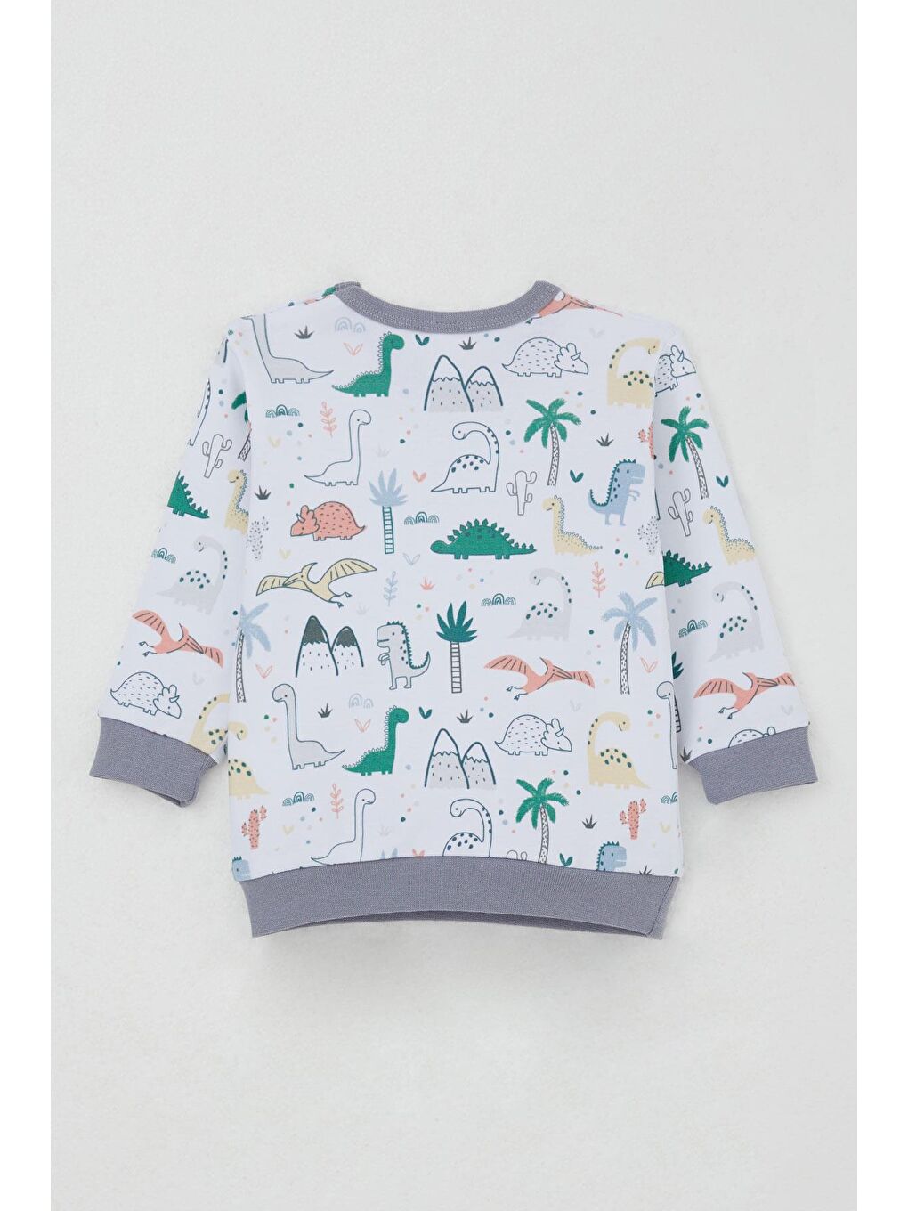 Erkek Bebek Pijama Takımı Omuzdan Patlı Sevimli Dinozorlar Desenli Beyaz (4 Ay-1 Yaş)-3