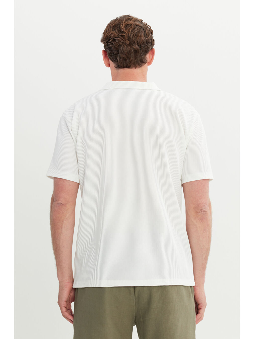 Erkek Ekru Relax Fit Rahat Kesim Polo Yaka Esnek Tişört-4