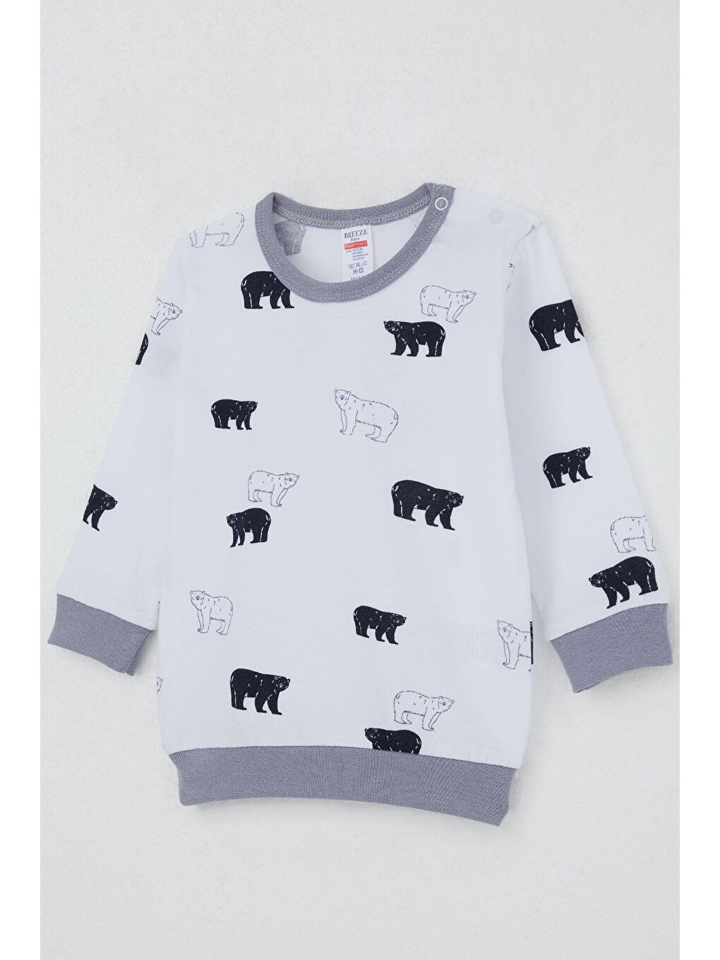 Erkek Bebek Pijama Takımı Omuzdan Patlı Sevimli Kutup Ayıcığı Desenli Beyaz (4 Ay-1 Yaş)-4