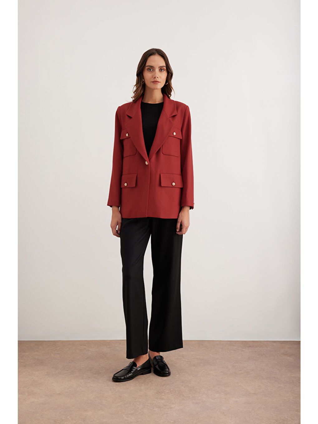 Kırmızı Düğmeli Viscon Ceket-3