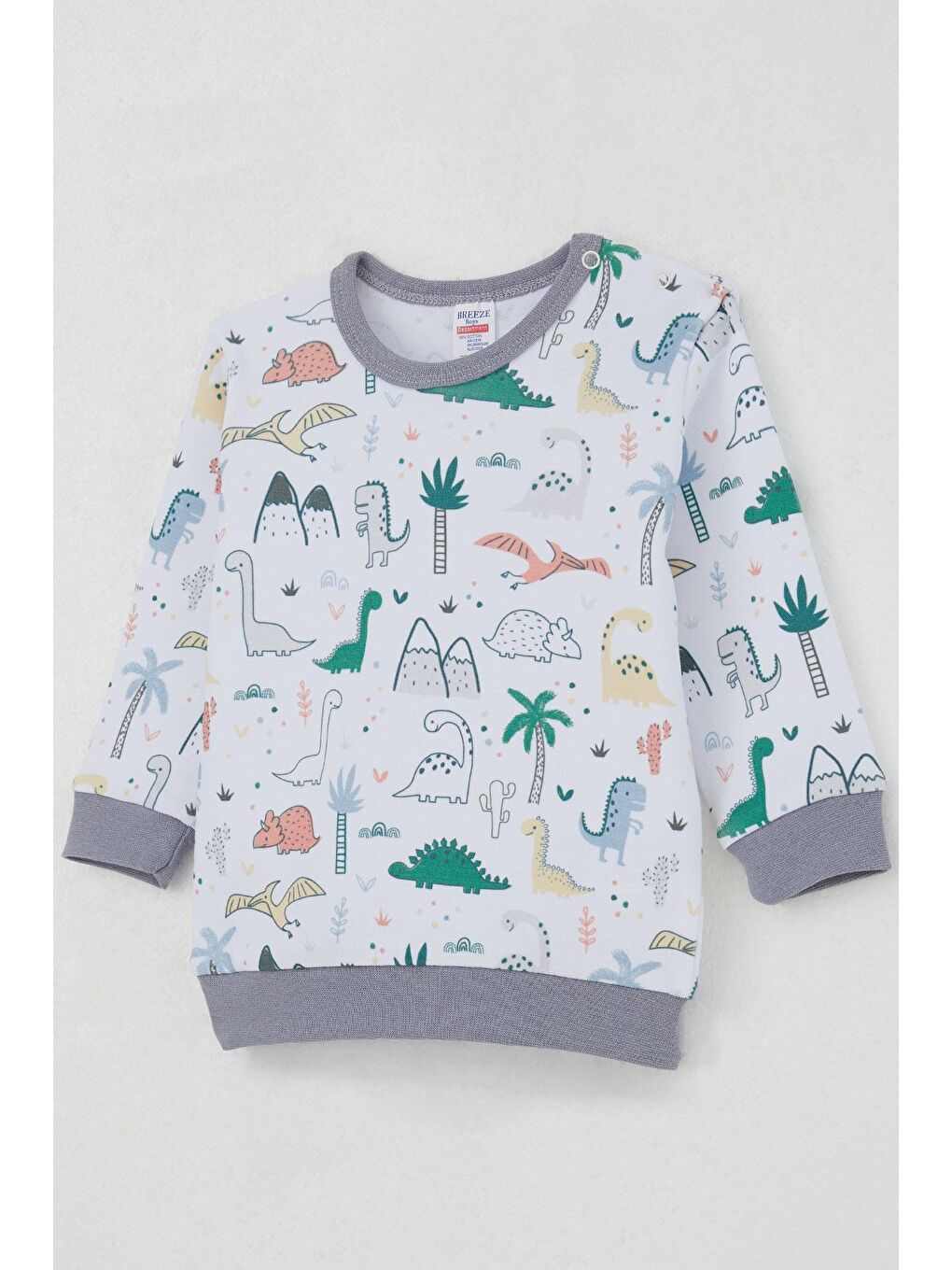 Erkek Bebek Pijama Takımı Omuzdan Patlı Sevimli Dinozorlar Desenli Beyaz (4 Ay-1 Yaş)-4