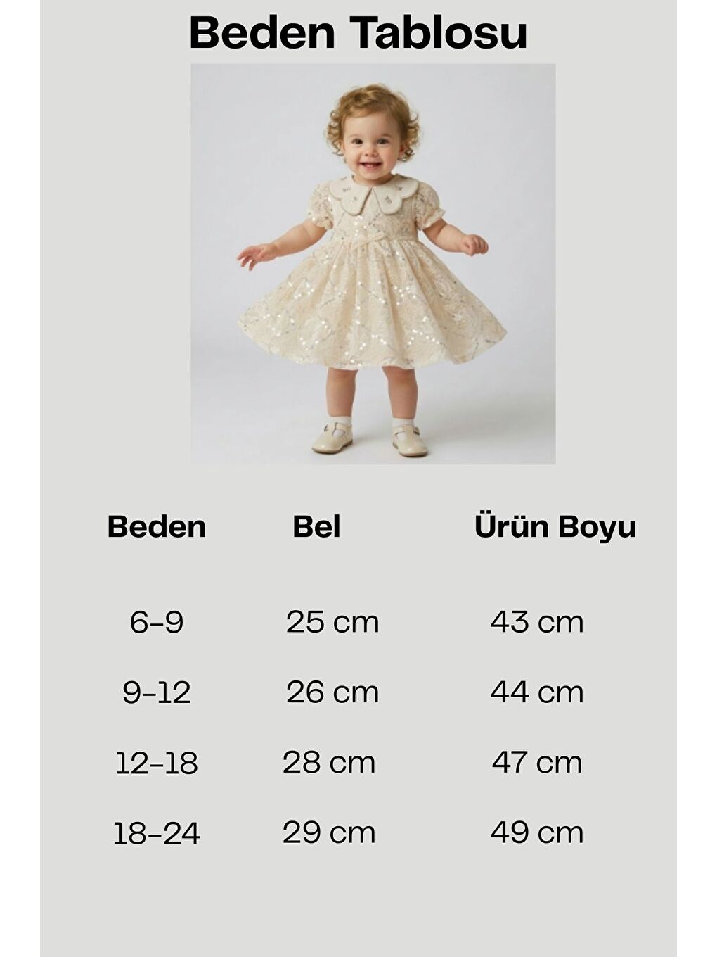 Ekru Bebek Krem Payet İşlemeli Bebe Yaka Dantelli Prenses Elbise-1