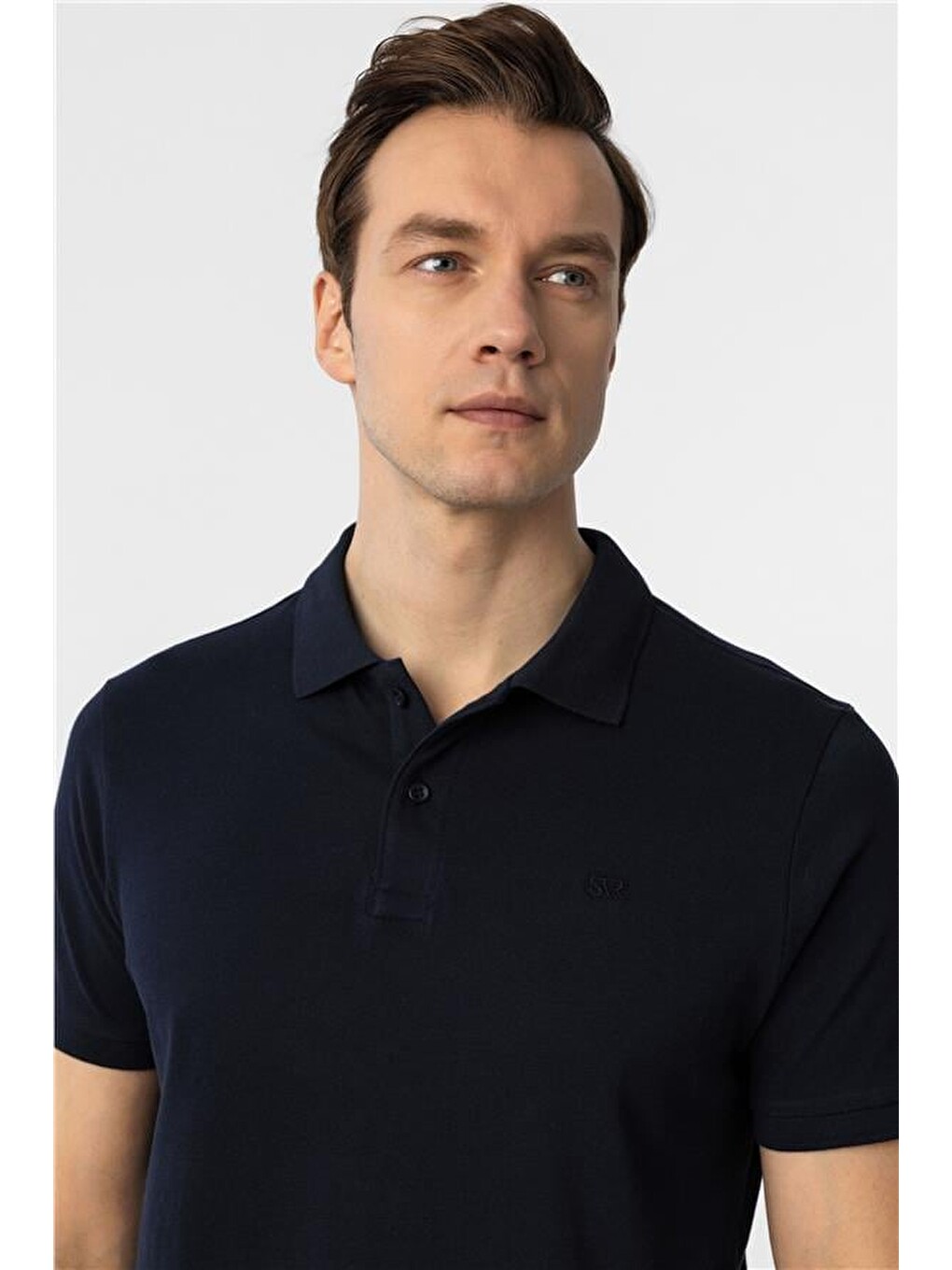 Lacivert Slim Düz Polo Yaka Tişört-3