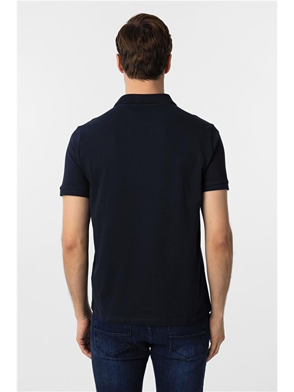 Lacivert Slim Düz Polo Yaka Tişört-4