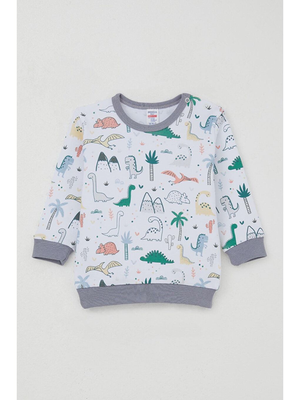 Erkek Bebek Pijama Takımı Omuzdan Patlı Sevimli Dinozorlar Desenli Beyaz (4 Ay-1 Yaş)-5