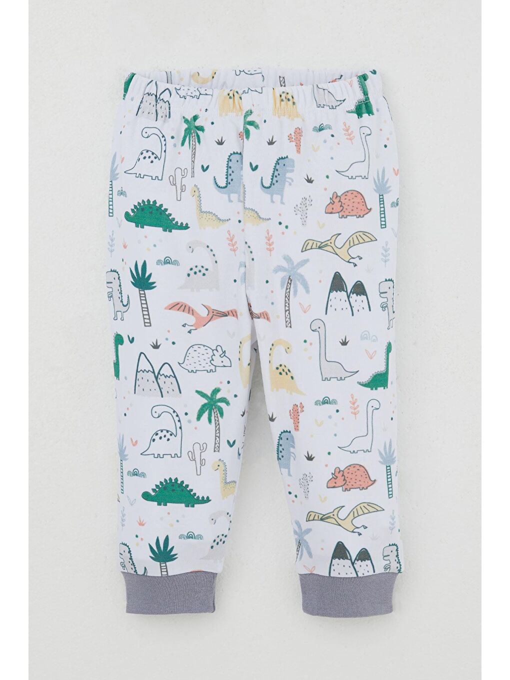 Erkek Bebek Pijama Takımı Omuzdan Patlı Sevimli Dinozorlar Desenli Beyaz (4 Ay-1 Yaş)-6