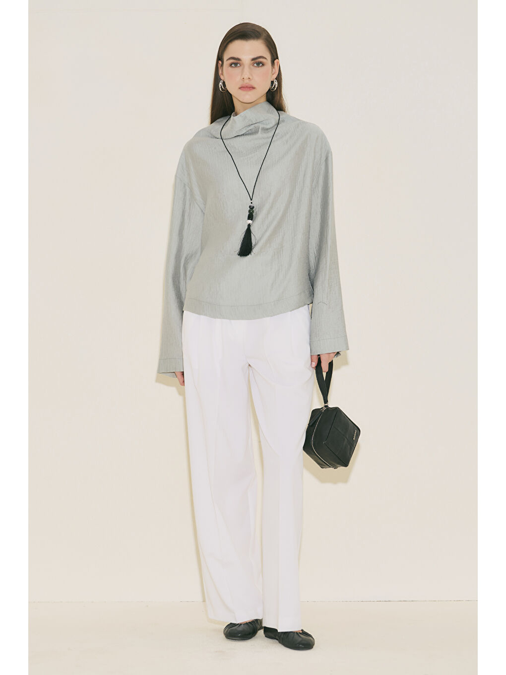 Dokulu Dökümlü Bluz Mavi-1