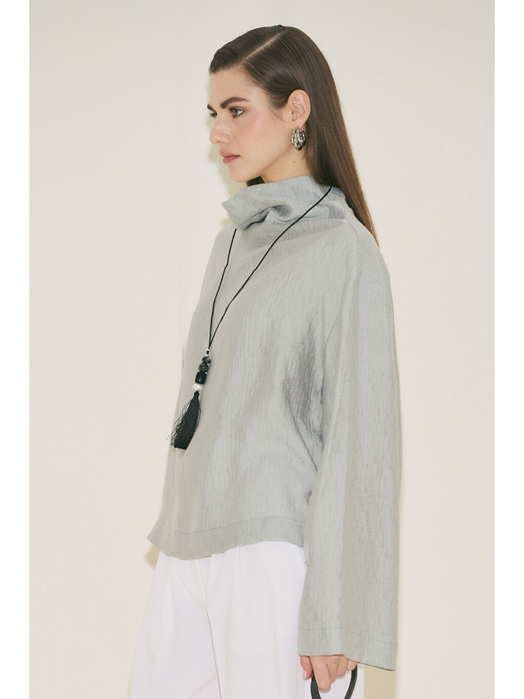 Dokulu Dökümlü Bluz Mavi-2