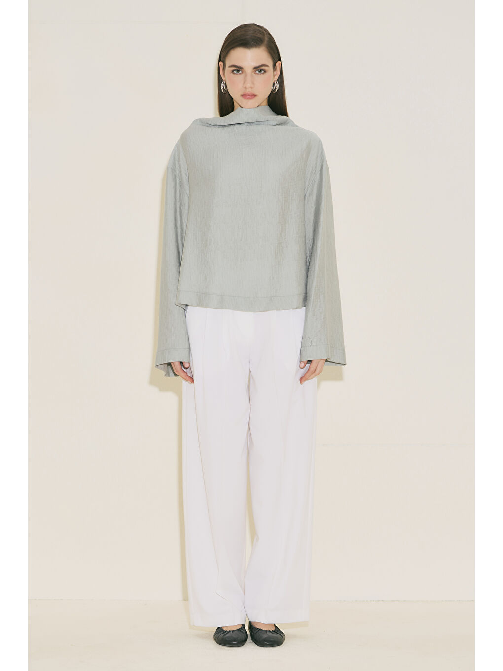 Dokulu Dökümlü Bluz Mavi-3