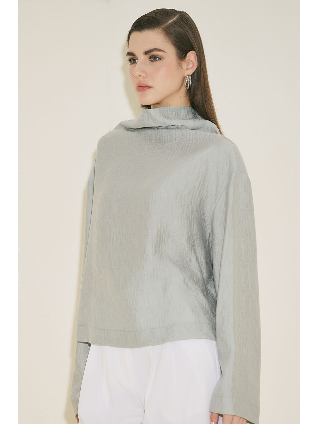 Dokulu Dökümlü Bluz Mavi-4