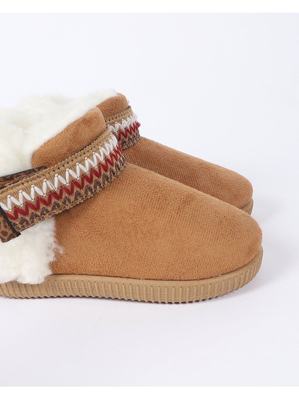 Kahverengi Çocuk Süet Desenli Biyeli Cırtlı Ev Ayakkabısı Panduf - ASTRA-2