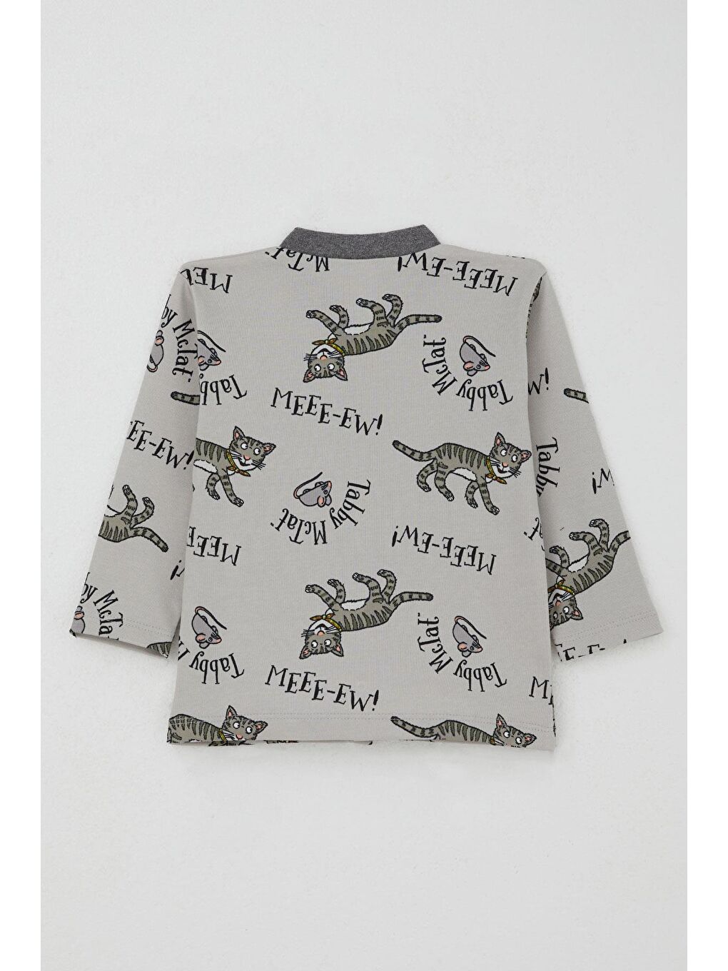 Erkek Bebek Pijama Takımı Sevimli Kedi Ve Farecik Desenli Gri (0-9 Ay)-3