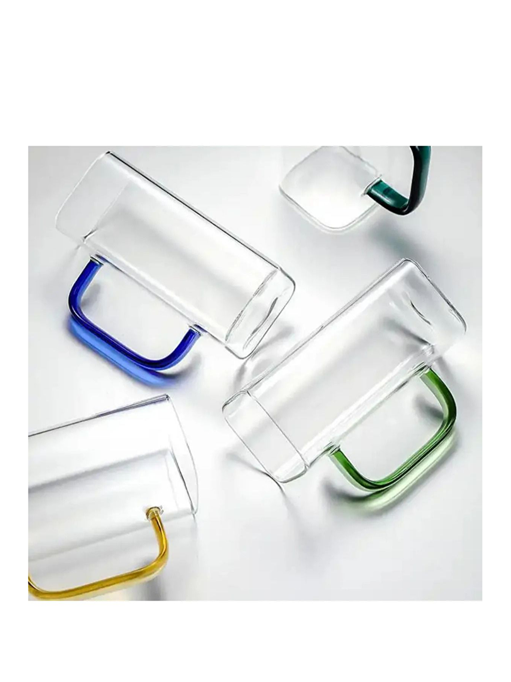 Renksiz Kare Cam Siyah Kulplu Su Bardağı 350 ml 6 Adet-2