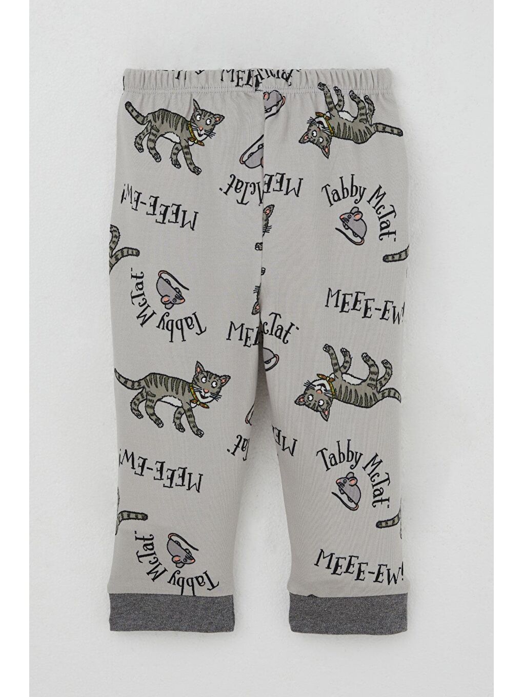 Erkek Bebek Pijama Takımı Sevimli Kedi Ve Farecik Desenli Gri (0-9 Ay)-4