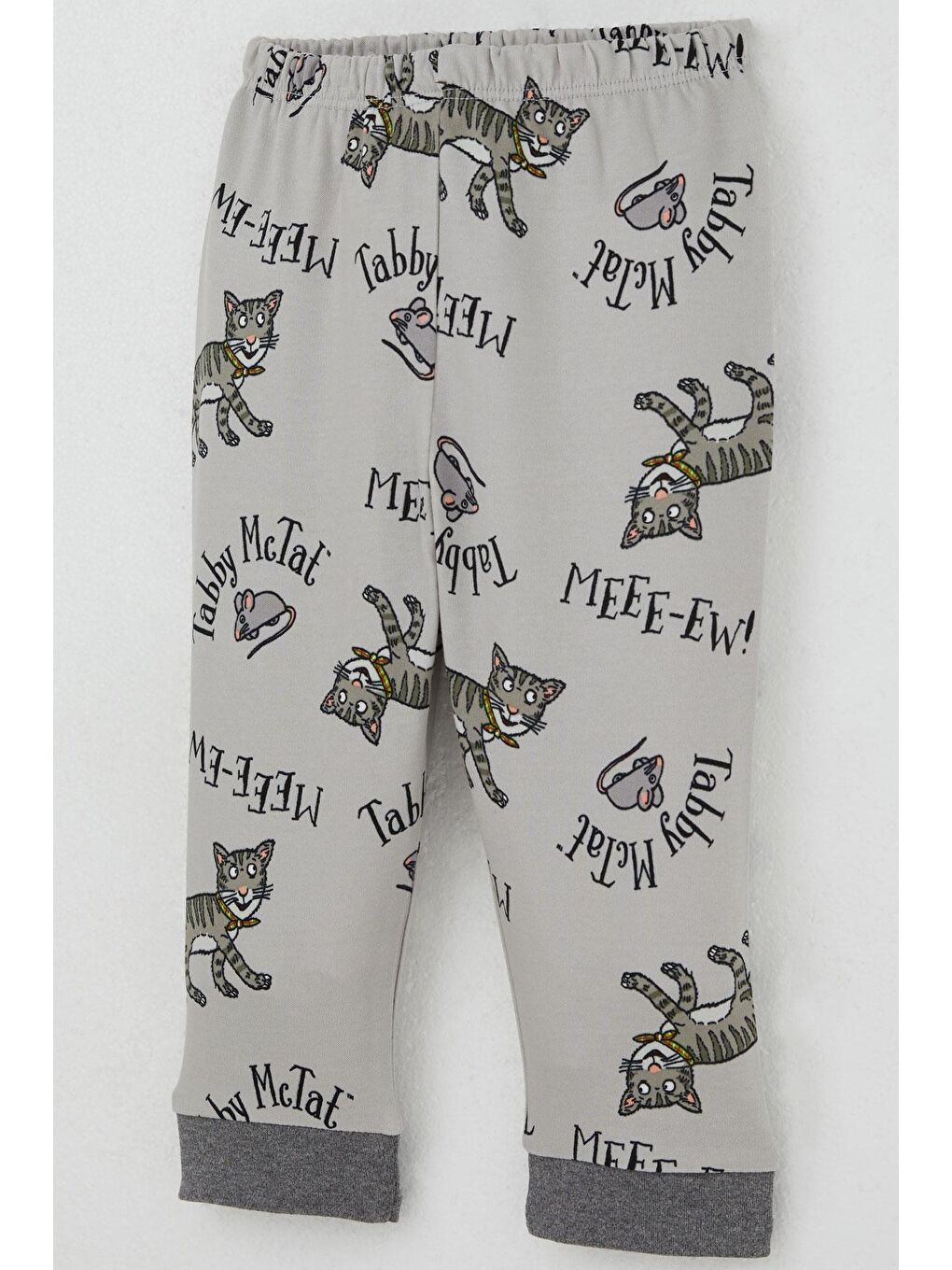 Erkek Bebek Pijama Takımı Sevimli Kedi Ve Farecik Desenli Gri (0-9 Ay)-6